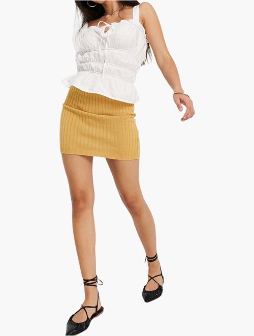 UNIQUE21 Neutral Ribbed Waist Mini Skirt