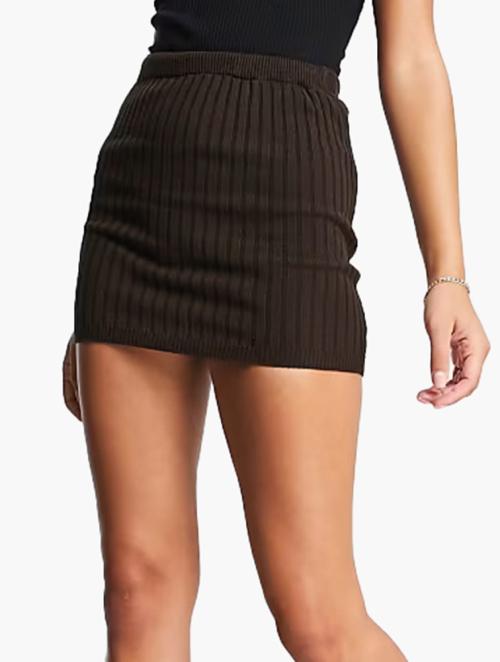 UNIQUE21 Chocolate Brown Ribbed Waist Tie Mini Skirt