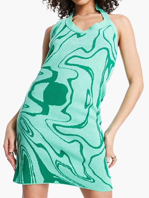 UNIQUE21 Green Swirl Print Knit Mini Dress