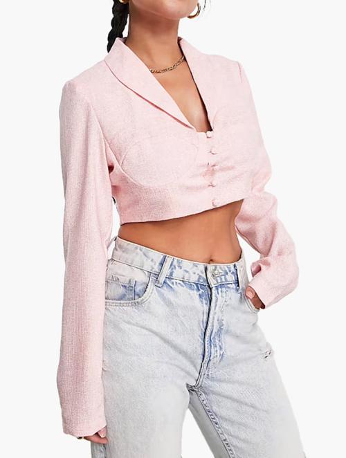 UNIQUE21 Pink Tweed Corset Blazer