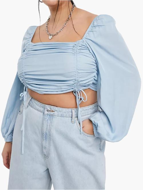 Urban Bliss Blue Puff Sleeve Ruched Top