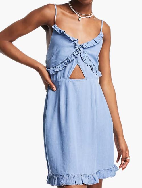 Urban Bliss Blue Chambray Ruffle Mini Dress