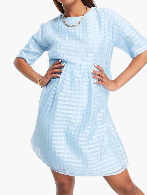 Urban Threads Blue Gingham Oversized Smock Dress