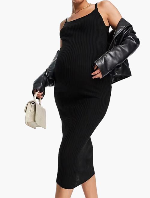 Urban Bliss Black Maternity Knitted Rib Cami Dress