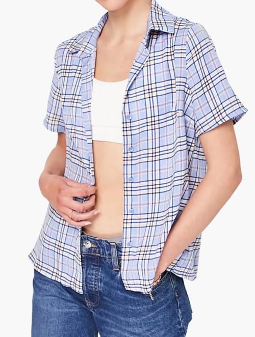 Urban Threads Blue Check Petite Short Sleeve Shirt