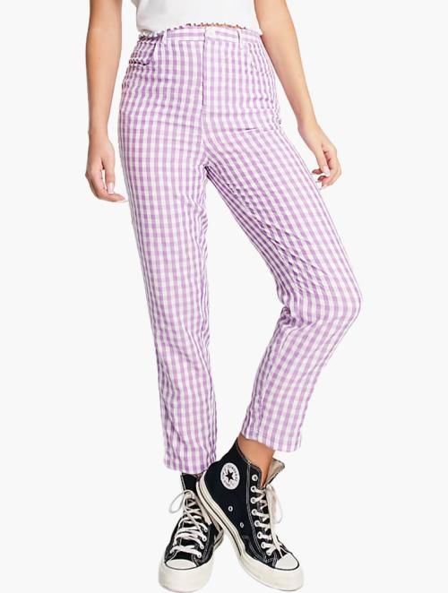 Urban Threads Lilac Gingham Straight Leg Trousers