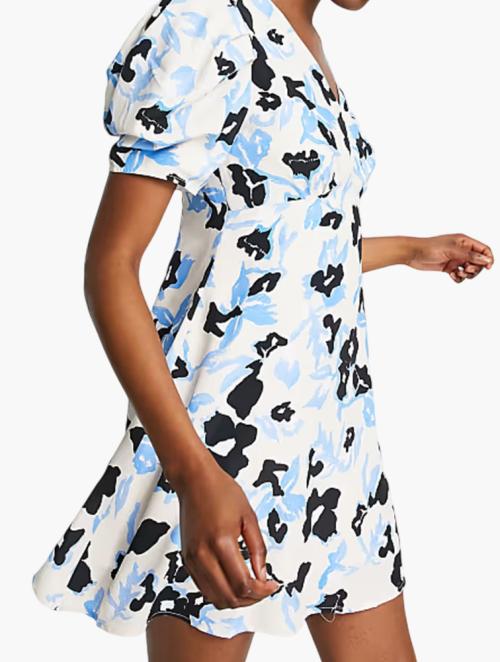 Urban Revivo Blue Floral Print Wrap Mini Dress