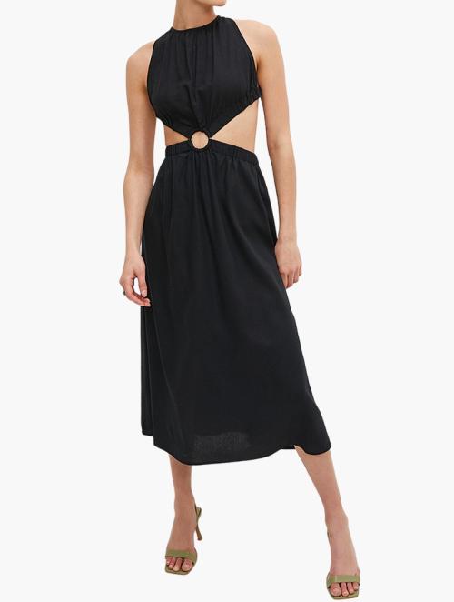 VELVET Cut Out Midi Dress With Ring Detail - Black