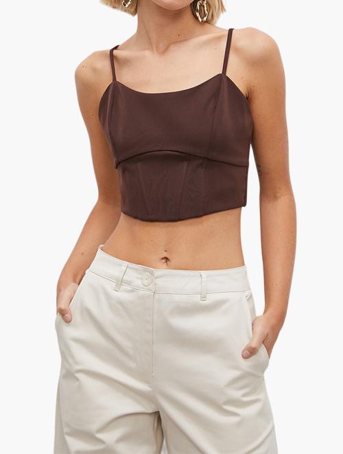 VELVET Co-Ord Formal Corset Crop Top - Deep Mahogany