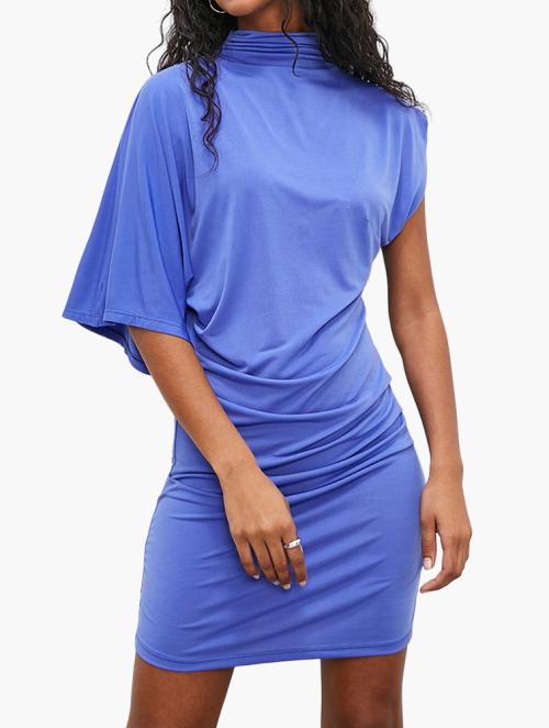 VELVET Draped Knit  One Shoulder Bodycon Mini Dress - Dazzling Blue