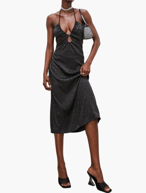 VELVET Halter Slip With Side Cutout Dress - Black Swirl