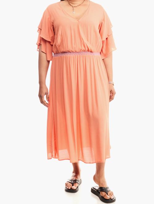 Vero Moda Brino Short Sleeve Midi Dress - Orange