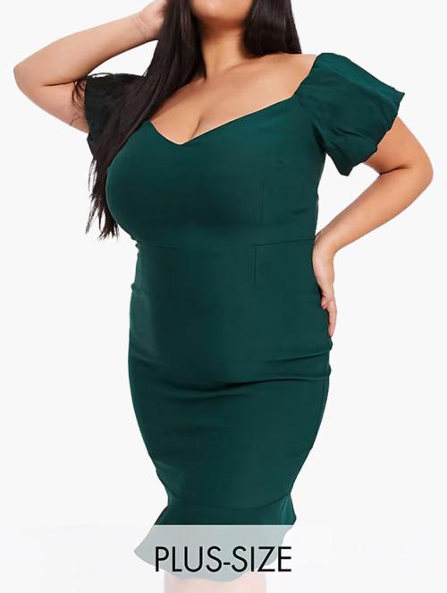 Vesper Green Plus Off Shoulder Mini Dress