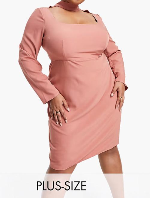 Vesper Soft Mauve Long Sleeve Square Neck Midi Dress