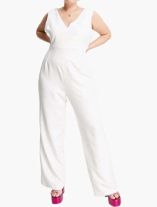 Vesper White Plunge Front Wide Leg Jumpsuit