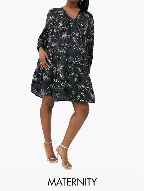 VIOLET ROMANCE Black Floral Print Wrap Dress