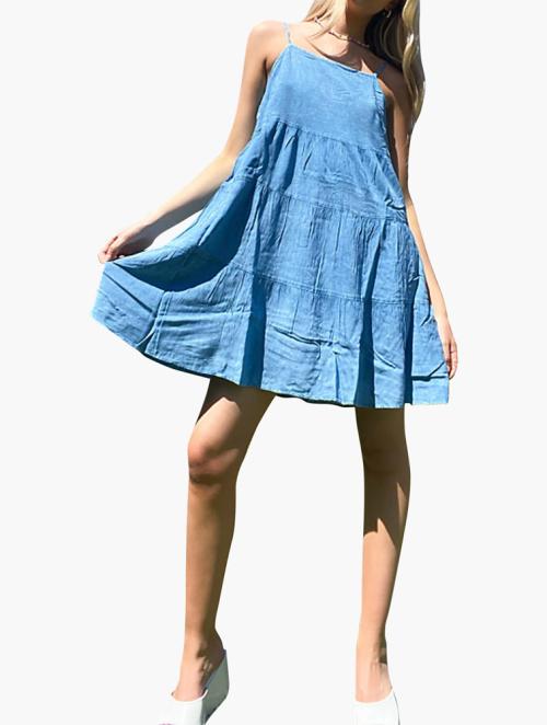 Wednesday's Girl Blue Light Wash Chambray Mini Cami Dress