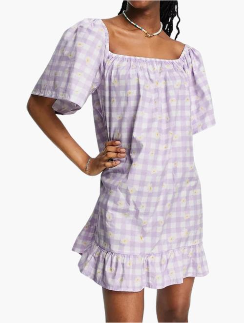 Wednesday's Girl Purple Printed Ruffle Hem Dress