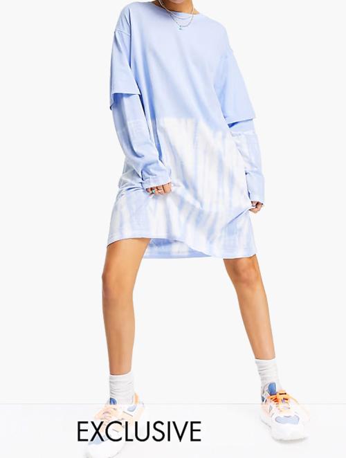 Weekday Blue Tracy Tie Dye Long Sleeve T-Shirt Dress