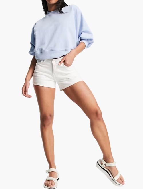 Weekday White Frida Cotton Denim Shorts