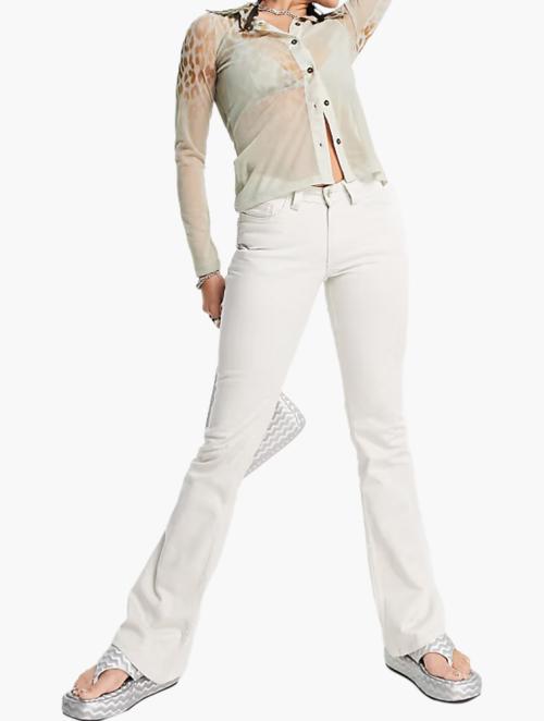 Weekday Off White Mid Rise Flared Trousers