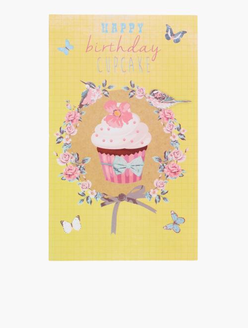 Woolworths Yellow Happy Birthday Cupcake Card