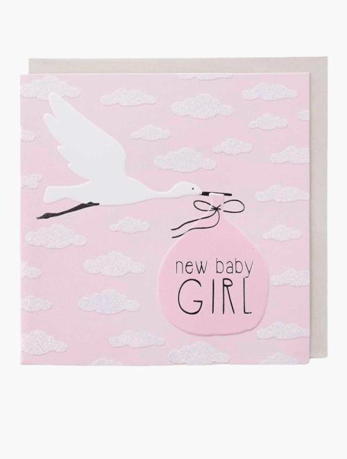 Woolworths Pink New Baby Girl Stork Card