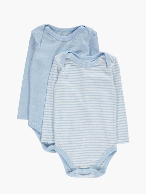 Wooliesbabes Blue Pure Cotton Infants Bodysuits 2 Pack