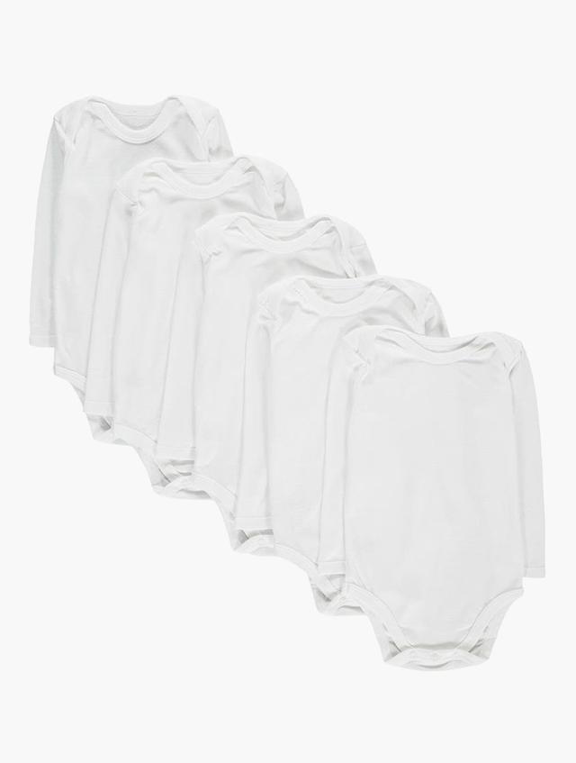 Wooliesbabes White Plain Cotton Bodysuits 5 Pack
