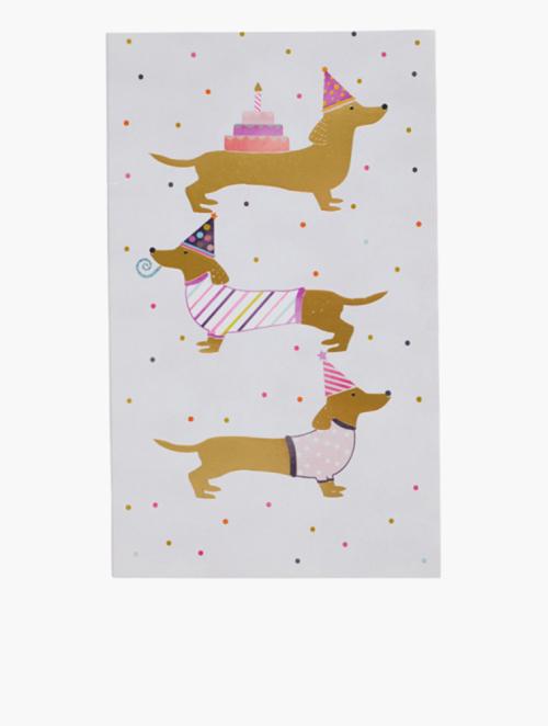 Woolworths Pink Dachshund Foil Birthday Card