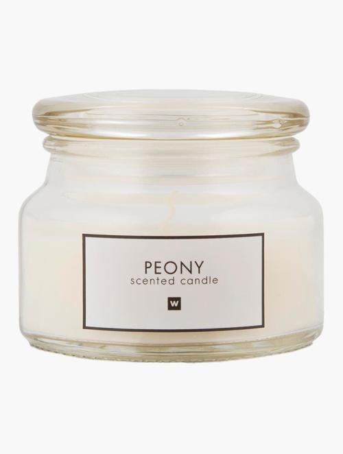 Woolworths White Tin Glass Peony Candle