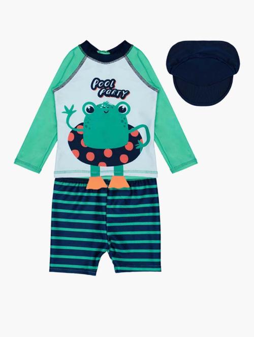 Wooliesbabes Navy Frog Print Swimsuit & Hat Set