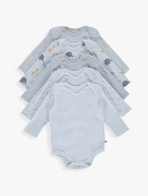 Wooliesbabes Infants White Multi Print Bodysuits 5 Pack
