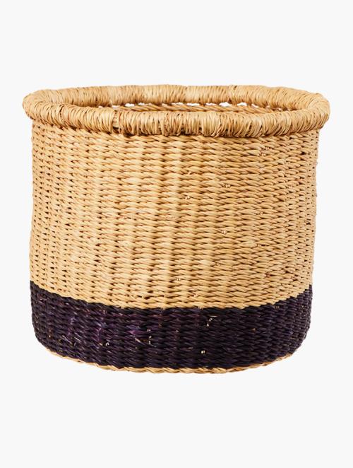 Woolworths Natural Contrast Weave Medium Round Basket