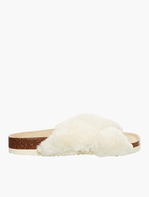 Woolworths Cream Faux Fur Crossover Band Slides