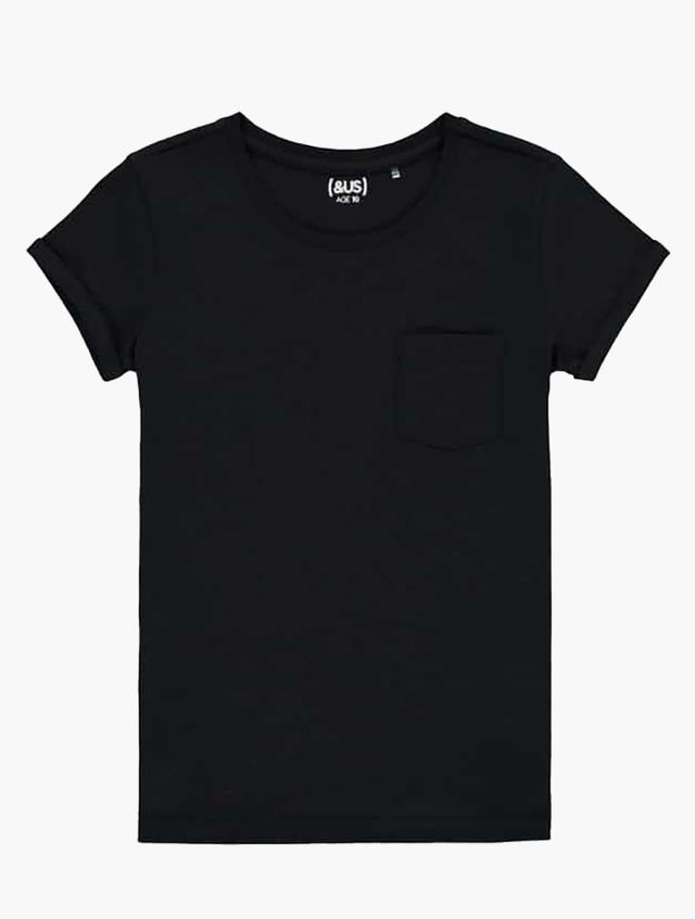 (&US) Black Pocket Cotton T-shirt