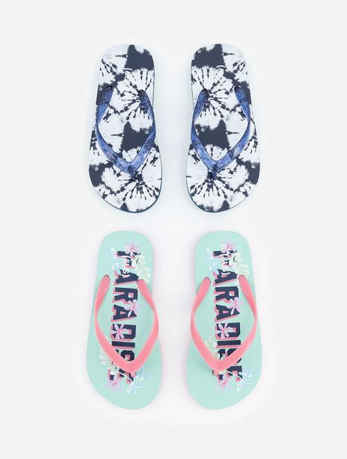 (&US) Navy Floral Print Girls Flip Flops 2 Pack