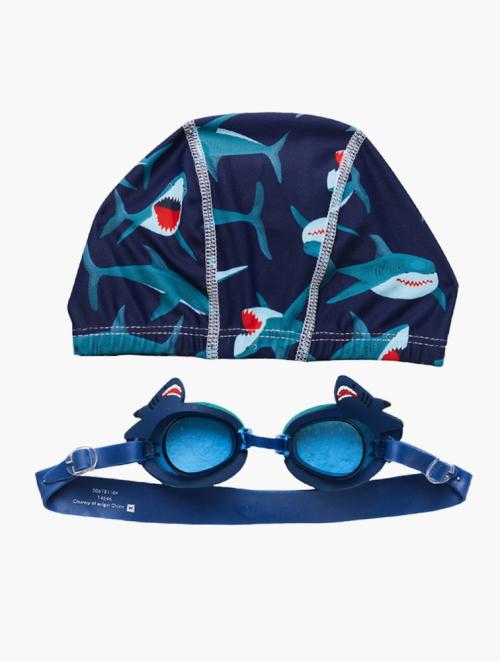 Woolworths Navy Shark Swimming Cap & Goggles Set