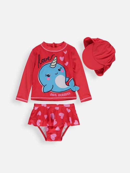 Wooliesbabes Coral Uniwhale Infants UV Swimsuit 3 Piece