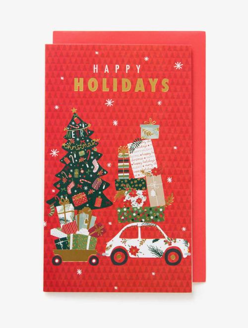 Woolworths Nostalgic Car Presents Foil Christmas Card