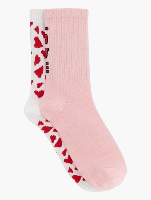 Woolworths Pink Love & Hearts Cotton Rich Crew Socks 2 Pack