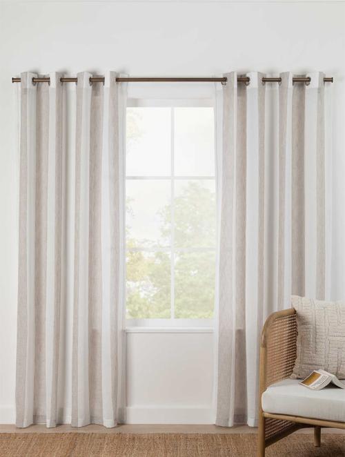 Woolworths Natural Faux Linen Stripe Eyelet Curtain 233x135cm