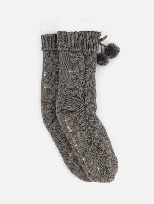 Woolworths Grey Tassel Cable Knit Chunky Slipper Socks