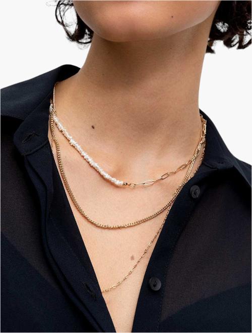 Woolworths Gold Triple Layered Faux Pearl Inset Necklace