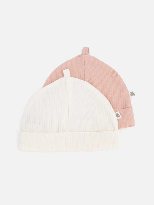 Woolworths Pink & White Floral Ribbed Beanies 2 Pack
