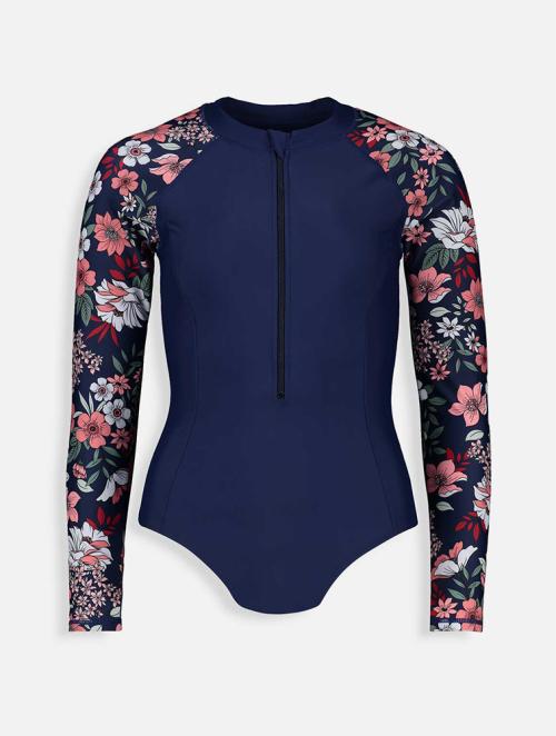 Woolworths Dark Blue Print Sleeve Zipped Swimsuit