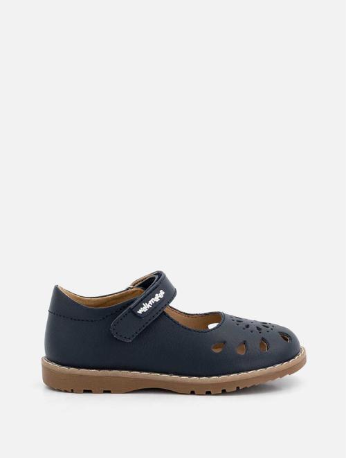 Walkmates Navy Younger Girl Tear Drop Leather Shoes