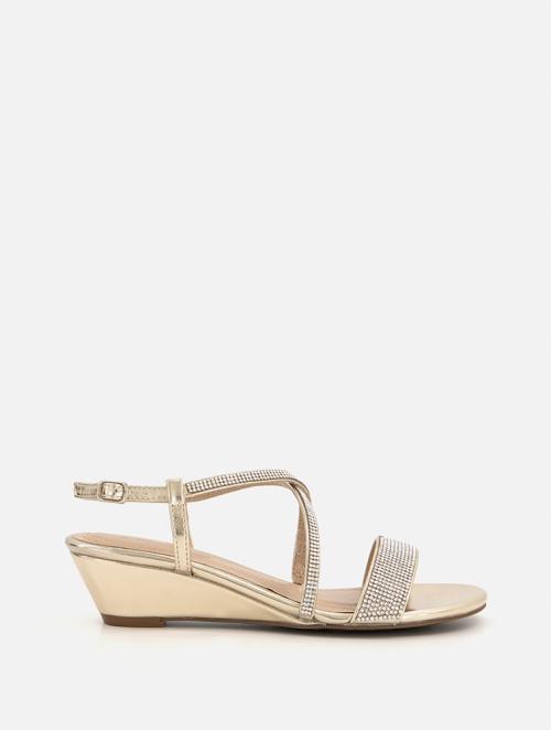 Woolworths Gold Diamante Crossover Wedge Sandals