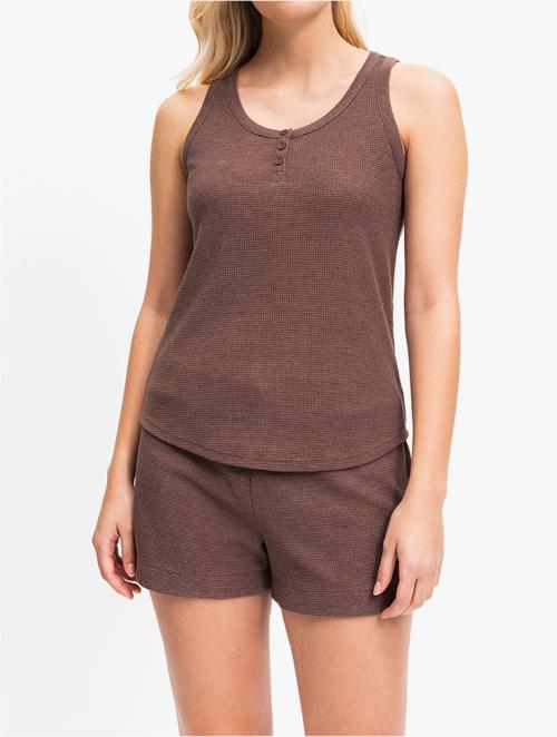 Woolworths Dark Taupe Waffle Henley Cotton Sleep Vest