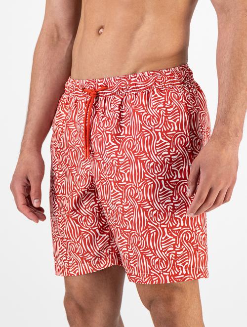 Woolworths Red Batik Wave Print Slim Fit Longer Length Swim Shorts